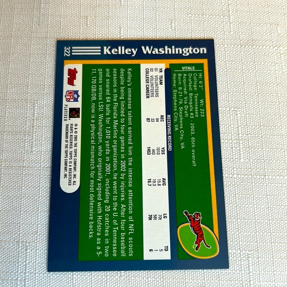 Topps Rookie Card NFL Kelley Washington Cincinnati Bengals - Picture 6 of 11